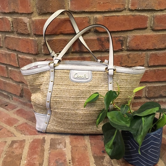 Coach Handbags - Coach natural jute and leather handbag!